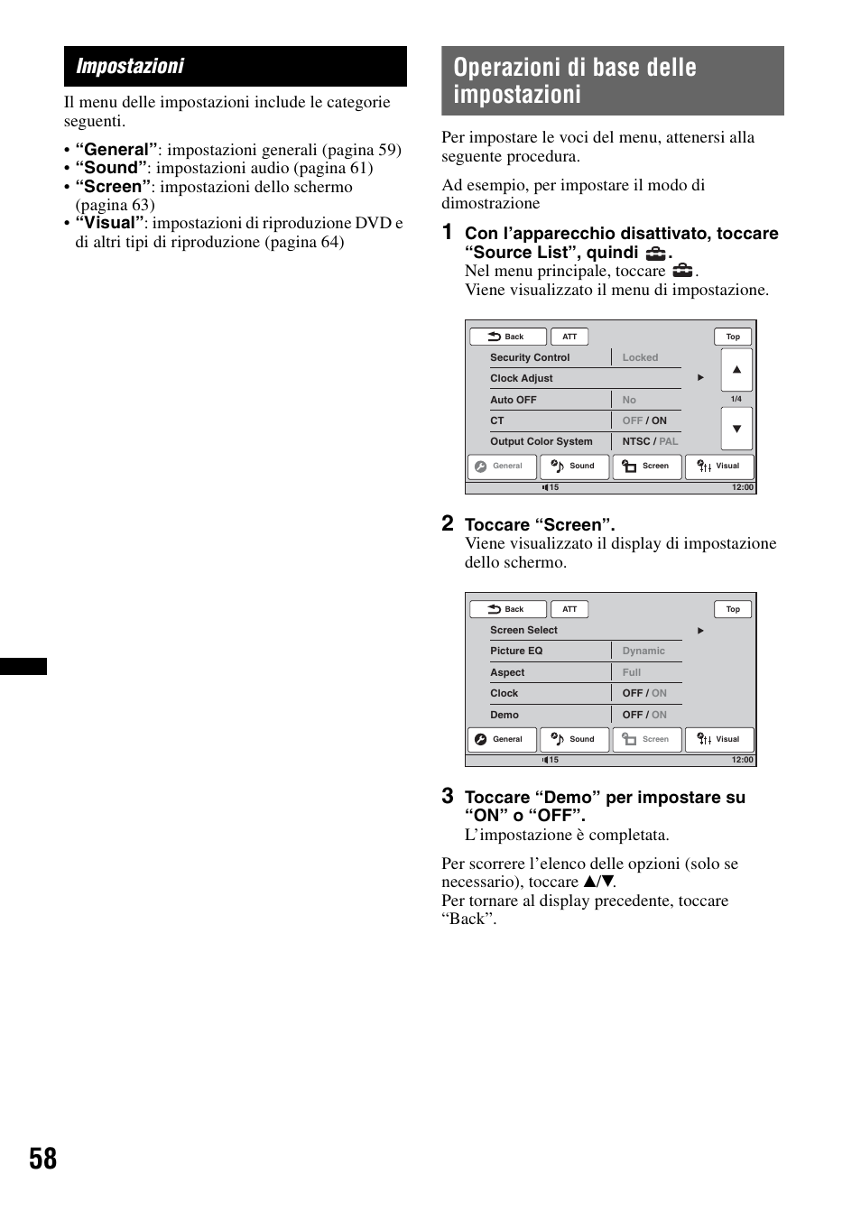 Impostazioni, Operazioni di base delle impostazioni | Sony XNV-L66BT User Manual | Page 218 / 248