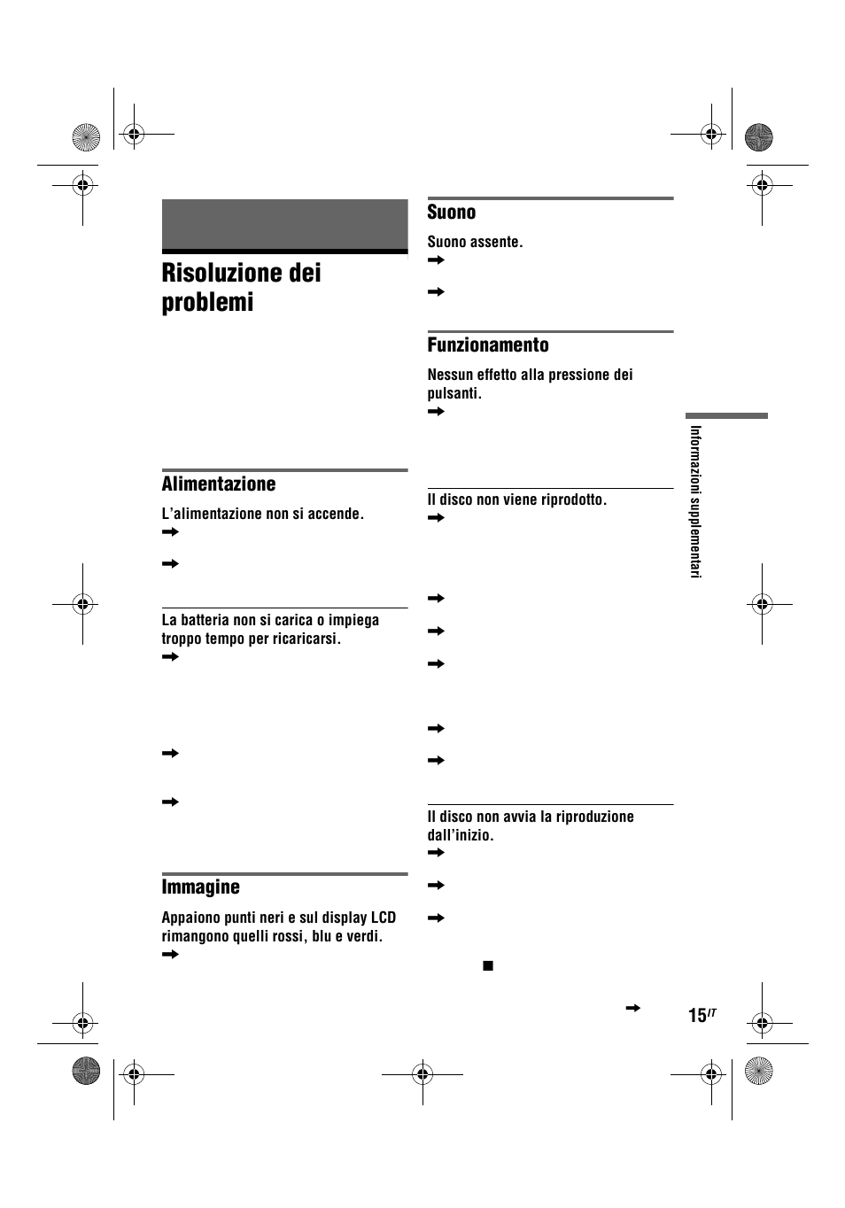 Risoluzione dei problemi, Alimentazione, Immagine | Suono, Funzionamento | Sony DVP-FX780 User Manual | Page 101 / 132