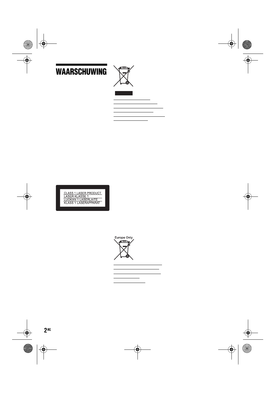 Waarschuwing | Sony DVP-FX780 User Manual | Page 110 / 132