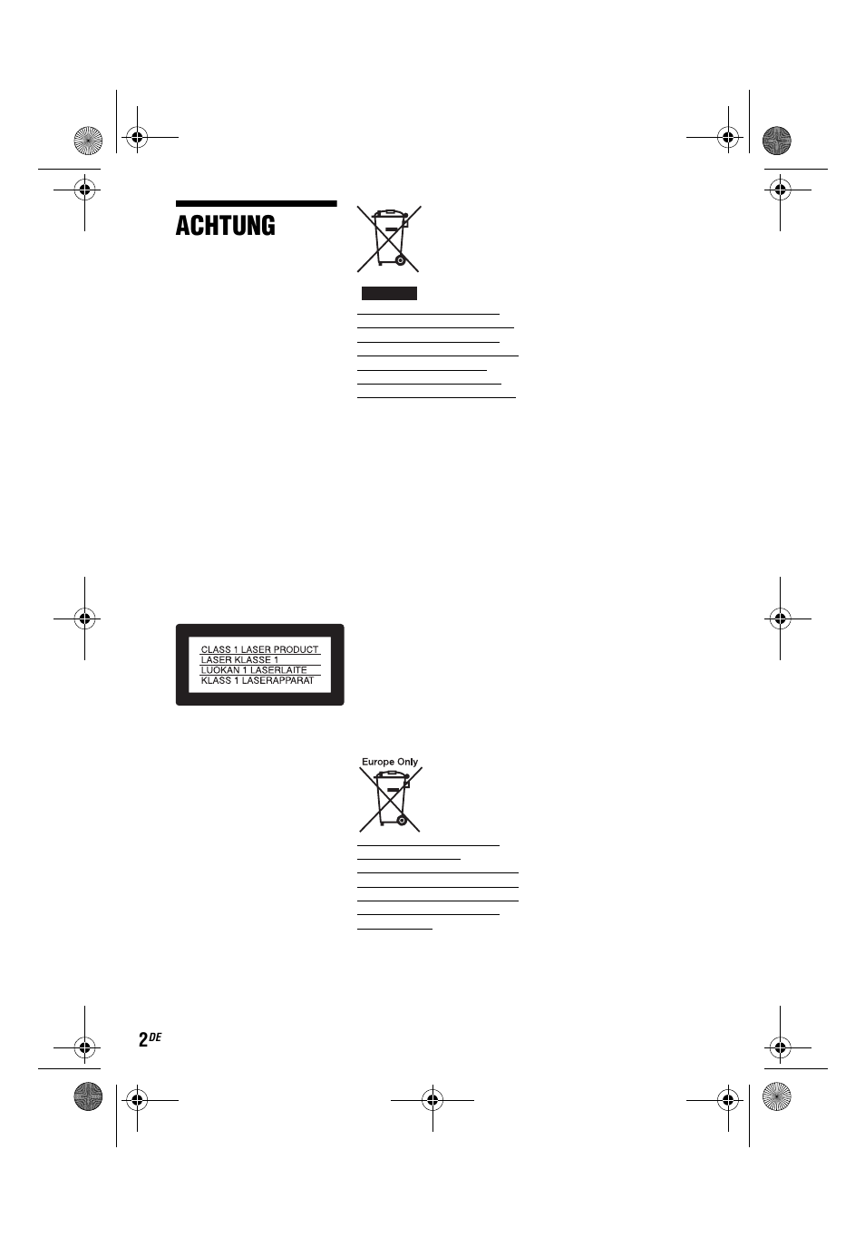 Achtung | Sony DVP-FX780 User Manual | Page 44 / 132