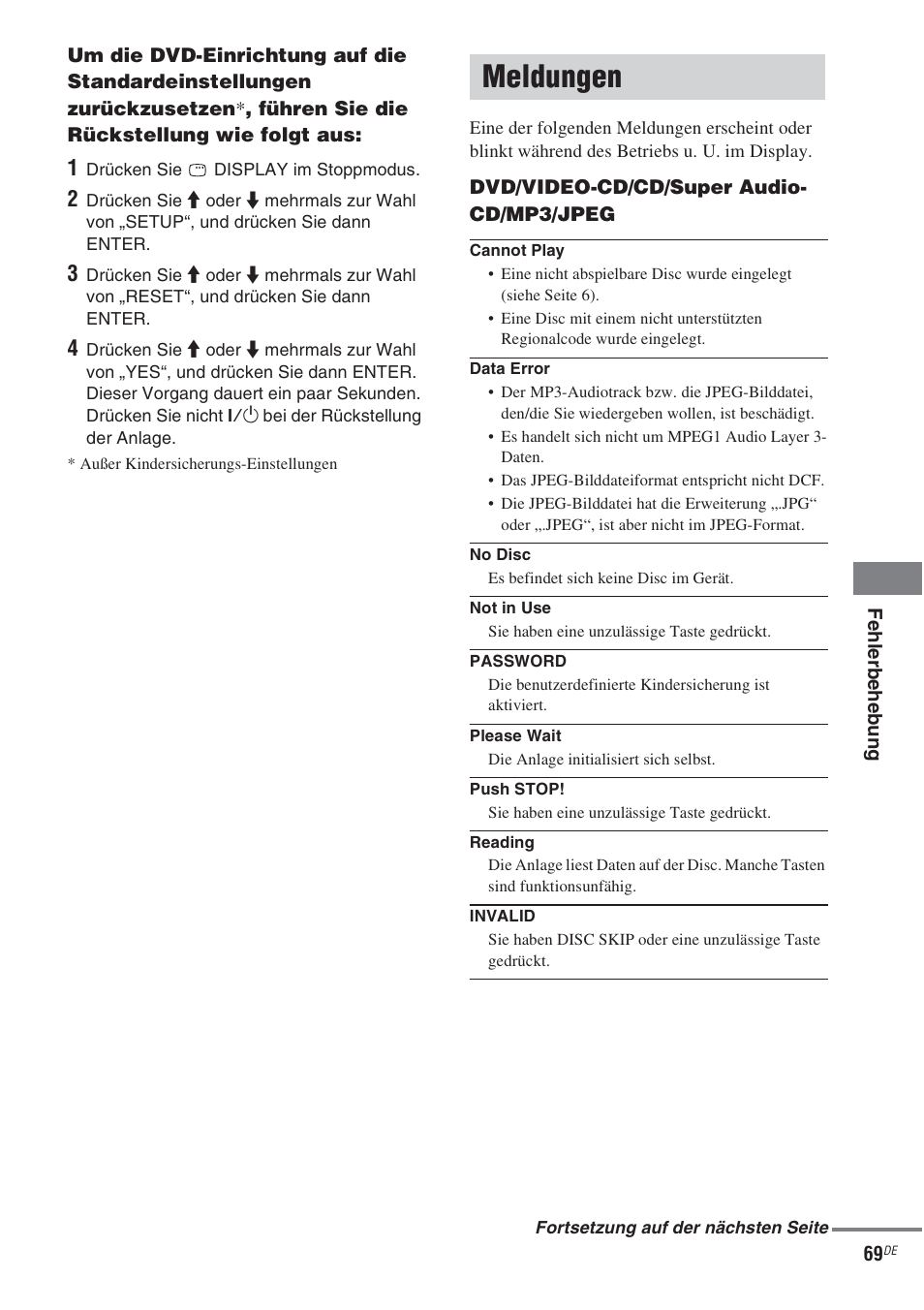 Meldungen | Sony CMT-WS2D User Manual | Page 69 / 244