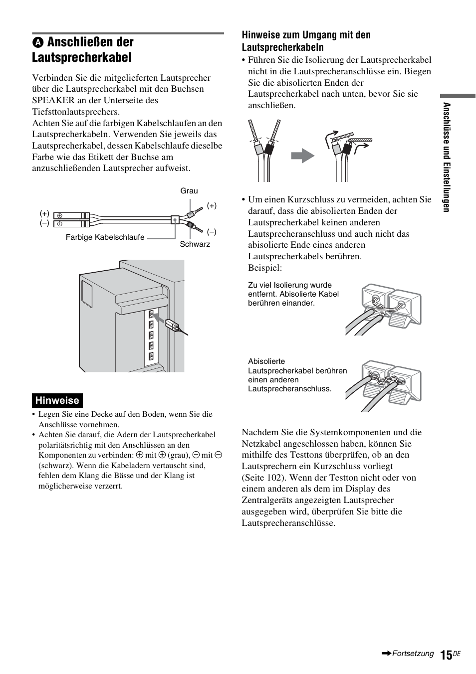 Anschließen der lautsprecherkabel | Sony DAR-RD100 User Manual | Page 145 / 520
