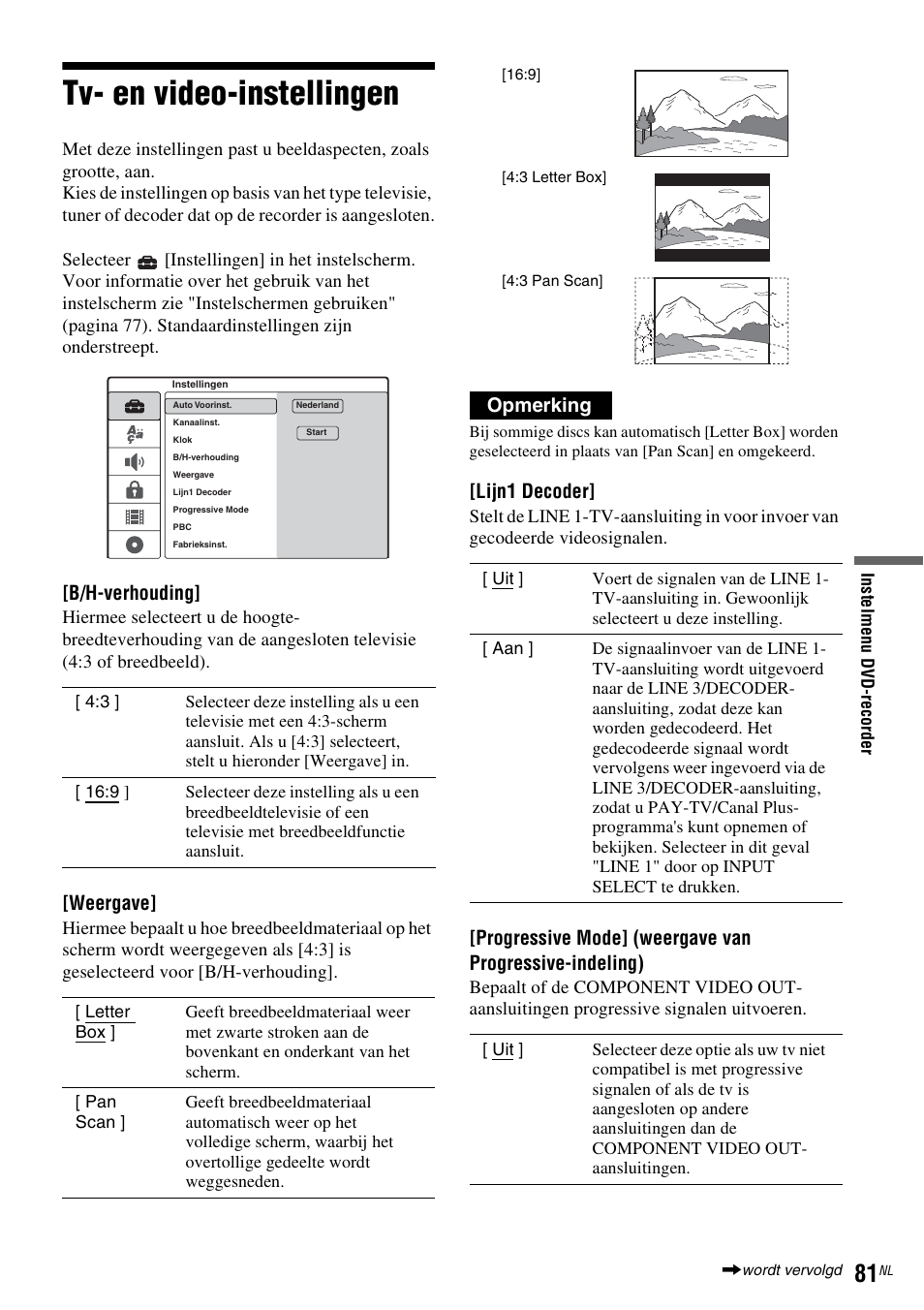 Tv- en video-instellingen, B/h-verhouding, Weergave | Opmerking, Lijn1 decoder | Sony DAR-RD100 User Manual | Page 345 / 520