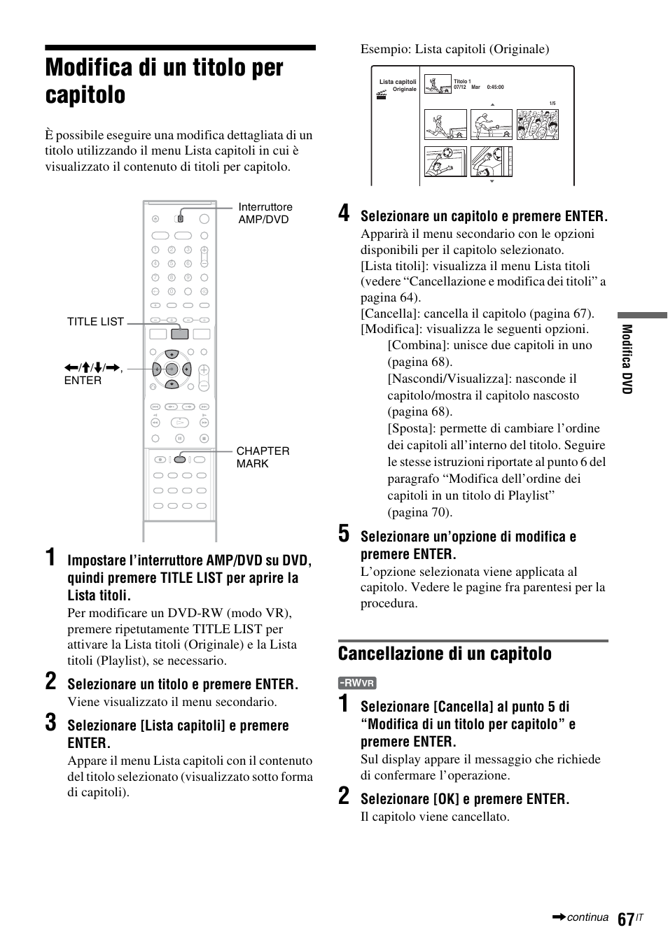 Modifica di un titolo per capitolo, Cancellazione di un capitolo | Sony DAR-RD100 User Manual | Page 459 / 520