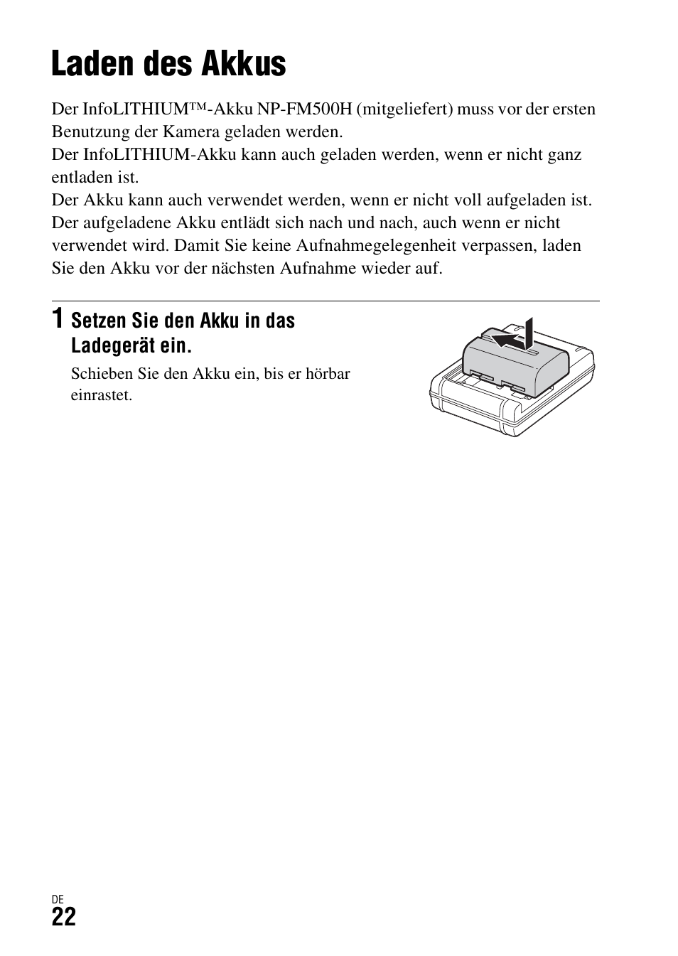 Vorbereitung der kamera, Laden des akkus | Sony ILCA-77M2 User Manual | Page 134 / 675