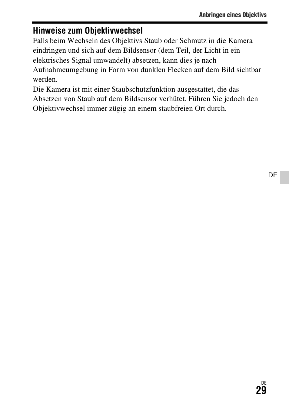 Hinweise zum objektivwechsel | Sony ILCA-77M2 User Manual | Page 141 / 675