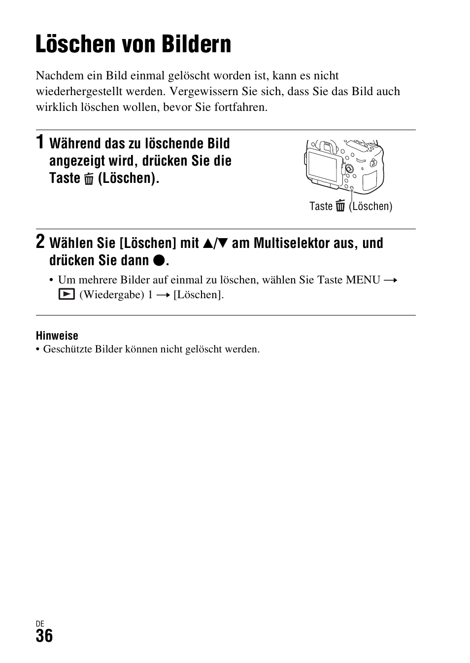 Löschen von bildern | Sony ILCA-77M2 User Manual | Page 148 / 675