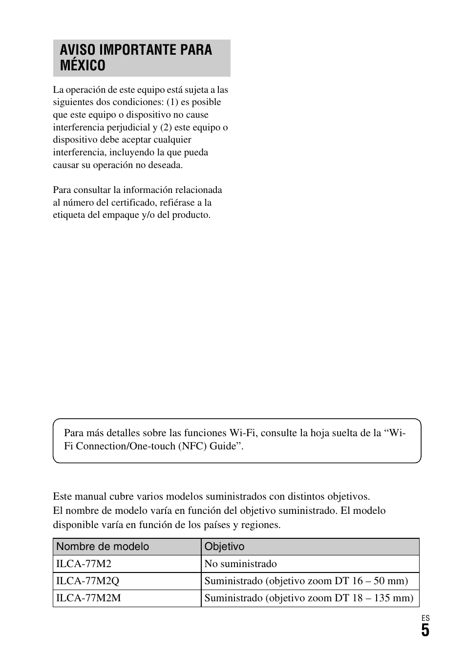 Aviso importante para méxico | Sony ILCA-77M2 User Manual | Page 171 / 675