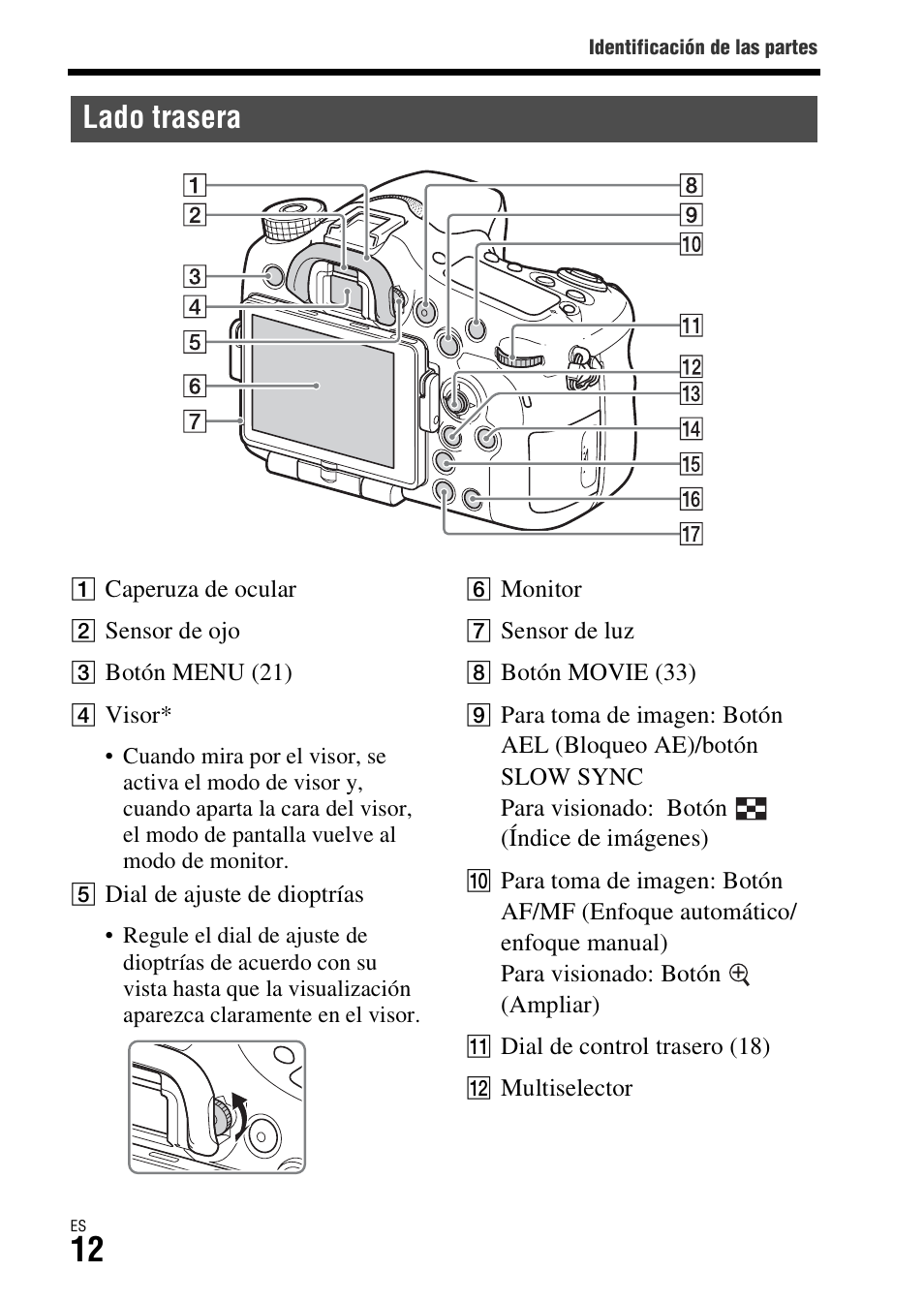 Lado trasera | Sony ILCA-77M2 User Manual | Page 178 / 675