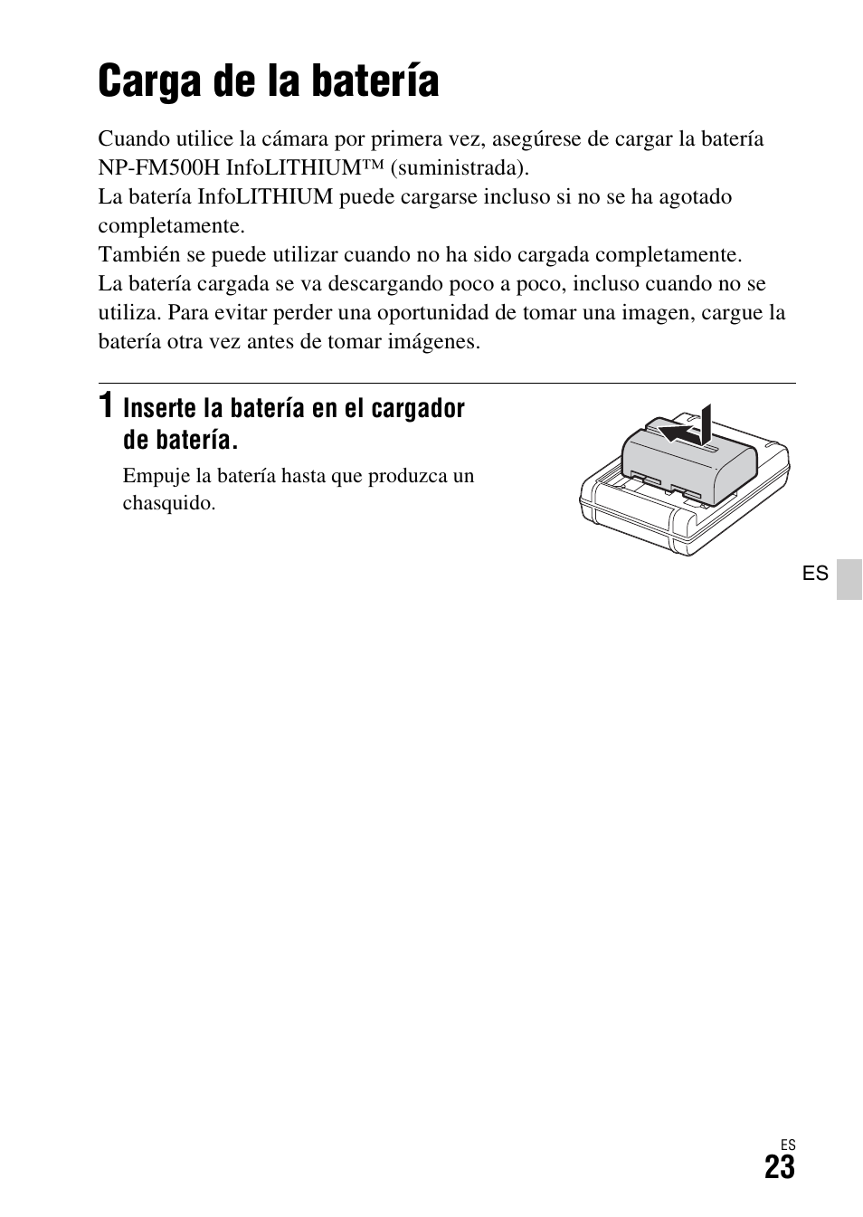 Preparación de la cámara, Carga de la batería | Sony ILCA-77M2 User Manual | Page 189 / 675
