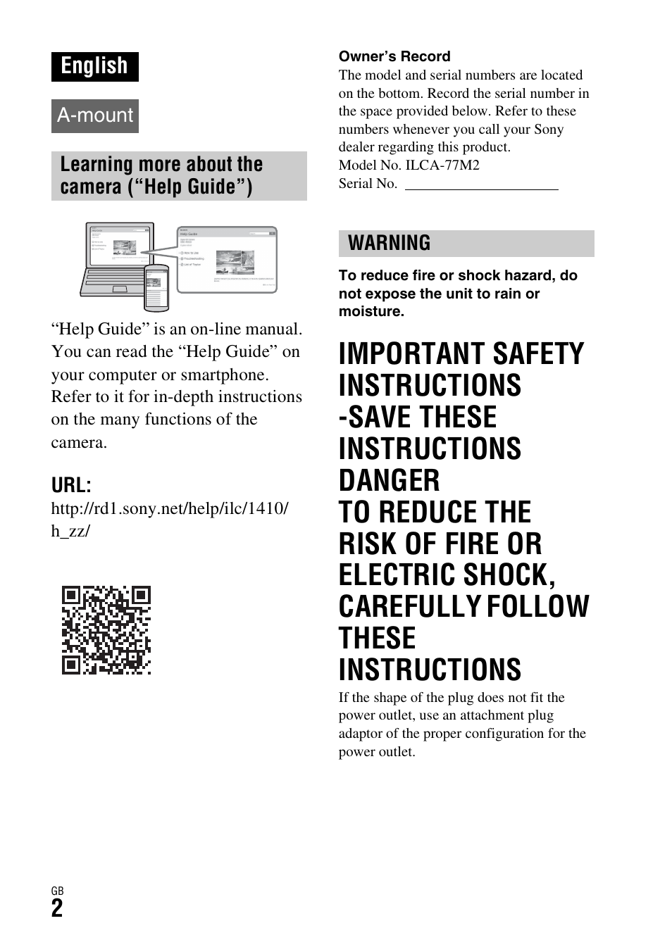 English | Sony ILCA-77M2 User Manual | Page 2 / 675