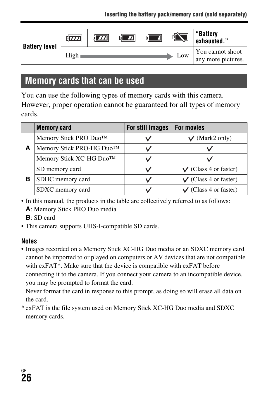 Memory cards that can be used | Sony ILCA-77M2 User Manual | Page 26 / 675