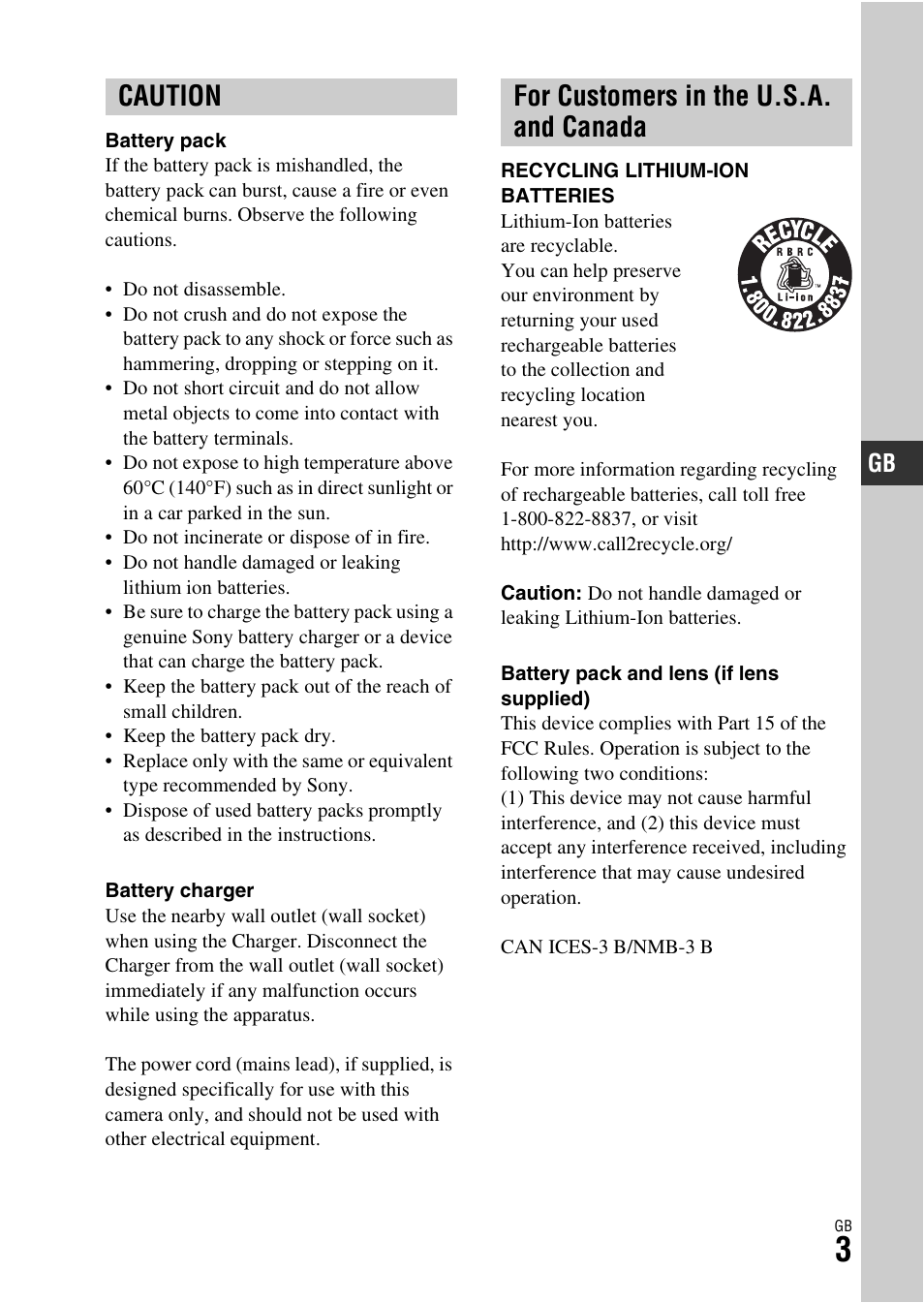 Caution for customers in the u.s.a. and canada | Sony ILCA-77M2 User Manual | Page 3 / 675
