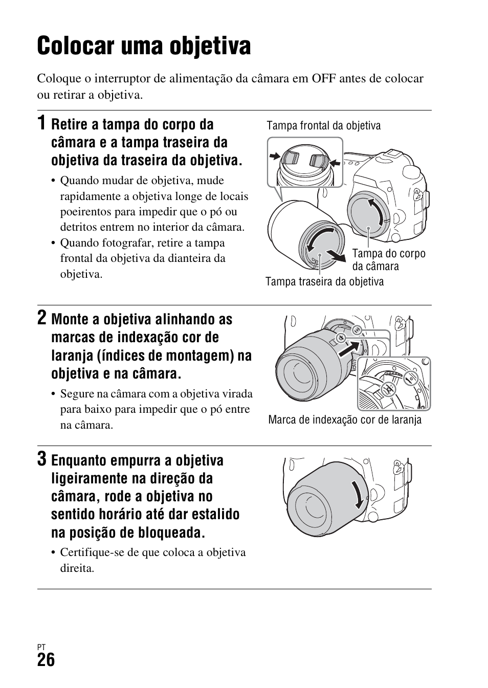 Colocar uma objetiva | Sony ILCA-77M2 User Manual | Page 300 / 675