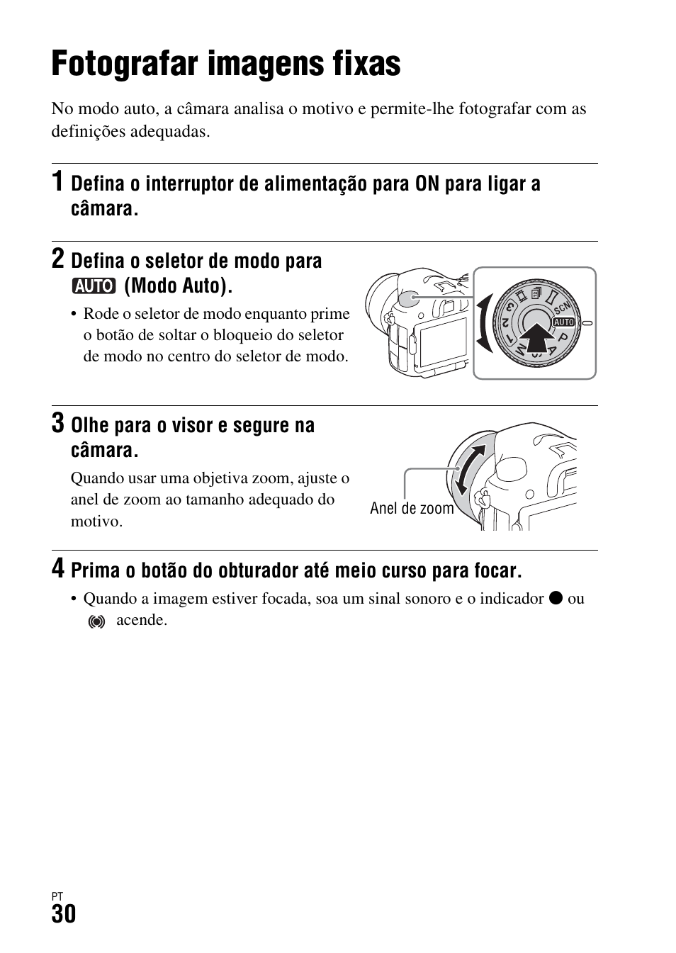 Fotografar e visualizar imagens, Fotografar imagens fixas, Dor (30) | Sony ILCA-77M2 User Manual | Page 304 / 675
