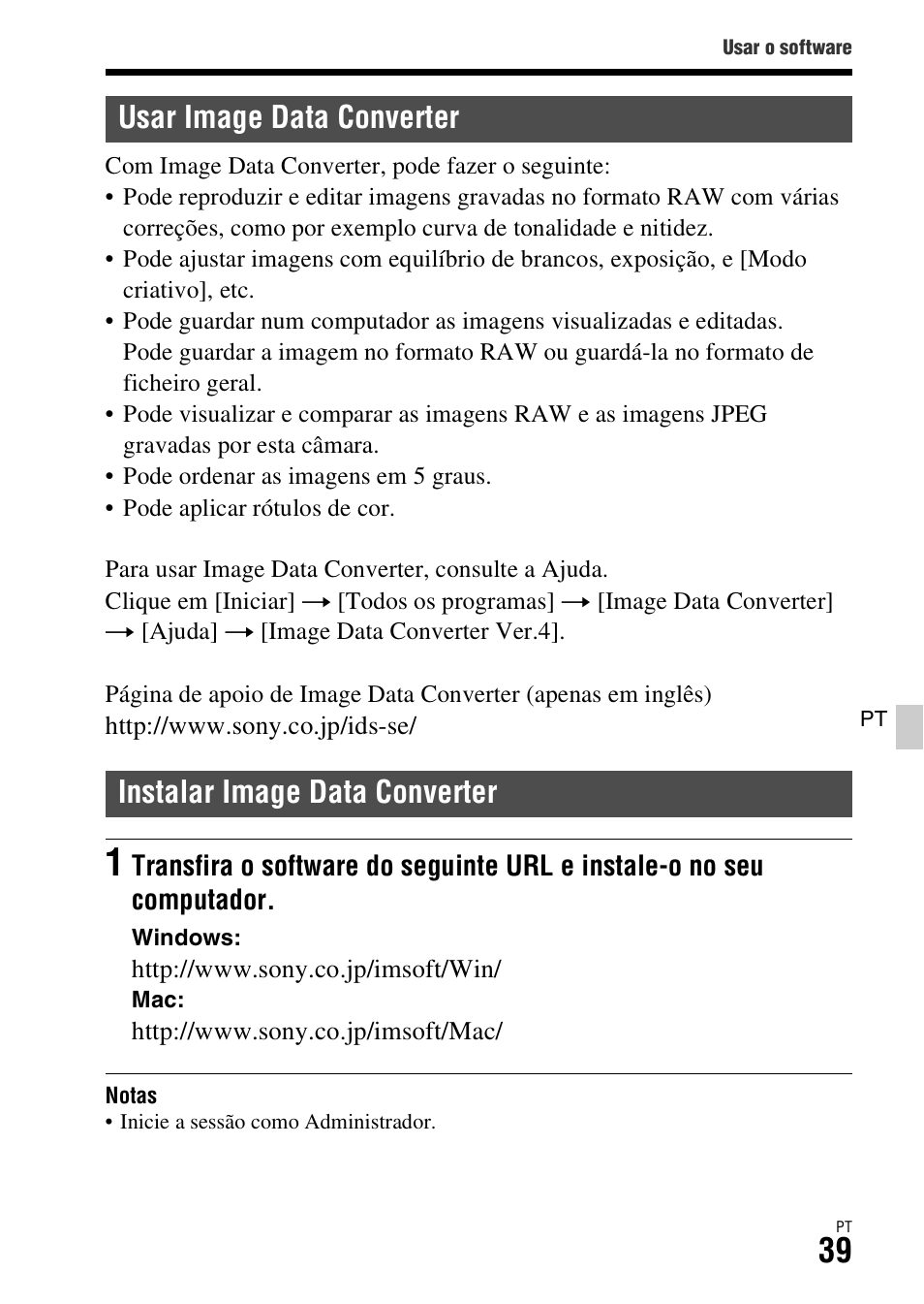 Usar image data converter, Instalar image data converter | Sony ILCA-77M2 User Manual | Page 313 / 675