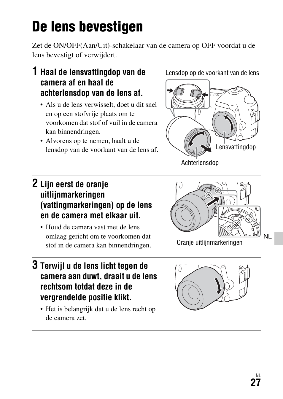 De lens bevestigen | Sony ILCA-77M2 User Manual | Page 355 / 675