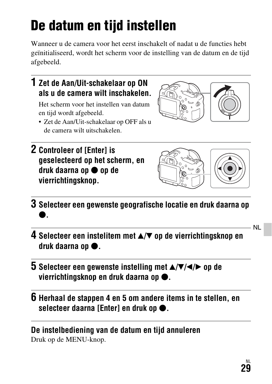 De datum en tijd instellen | Sony ILCA-77M2 User Manual | Page 357 / 675