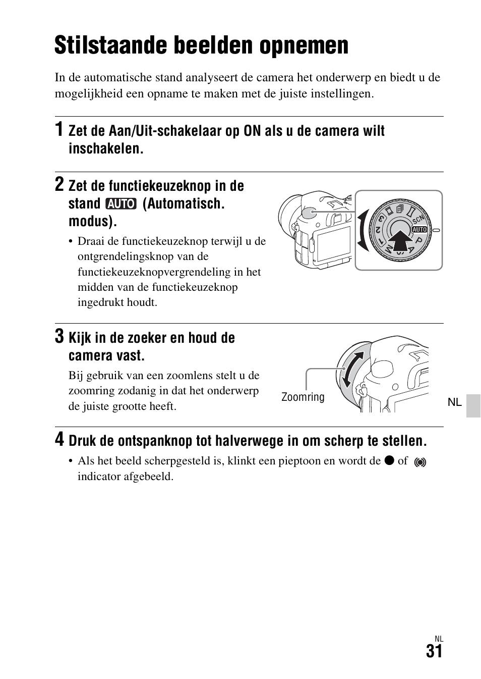 Beelden opnemen en weergeven, Stilstaande beelden opnemen | Sony ILCA-77M2 User Manual | Page 359 / 675
