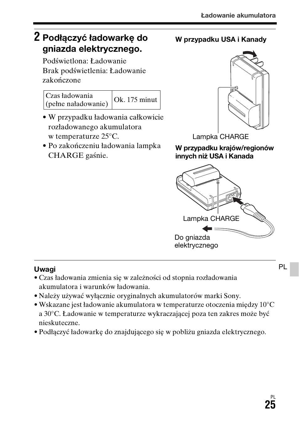 Podłączyć ładowarkę do gniazda elektrycznego | Sony ILCA-77M2 User Manual | Page 407 / 675