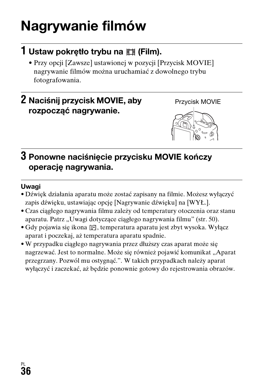 Nagrywanie filmów | Sony ILCA-77M2 User Manual | Page 418 / 675