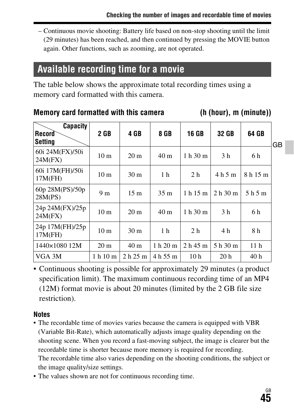 Available recording time for a movie | Sony ILCA-77M2 User Manual | Page 45 / 675