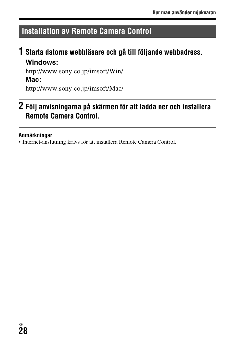 Installation av remote camera control | Sony ILCA-77M2 User Manual | Page 594 / 675