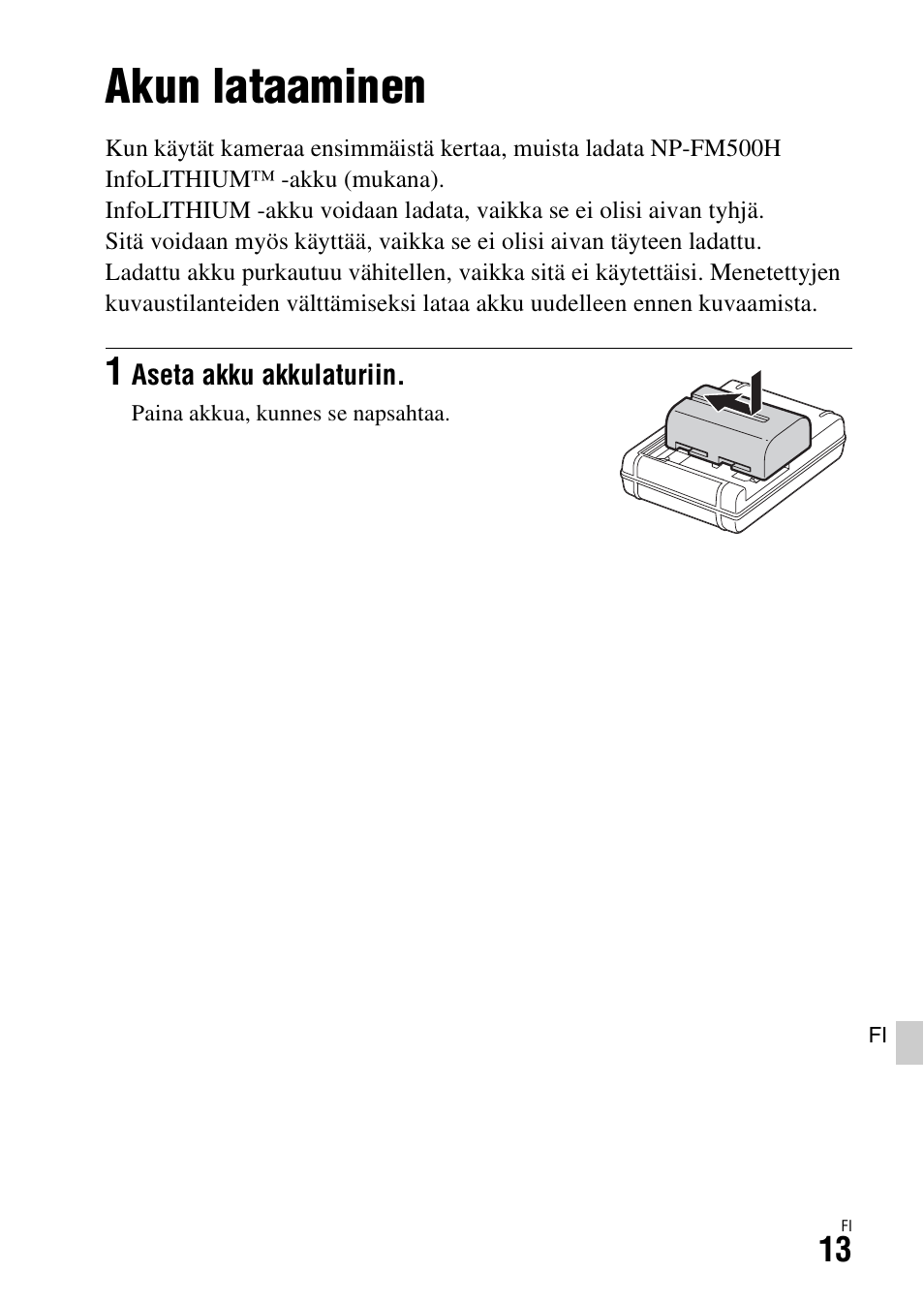 Kameran valmistelu, Akun lataaminen | Sony ILCA-77M2 User Manual | Page 607 / 675