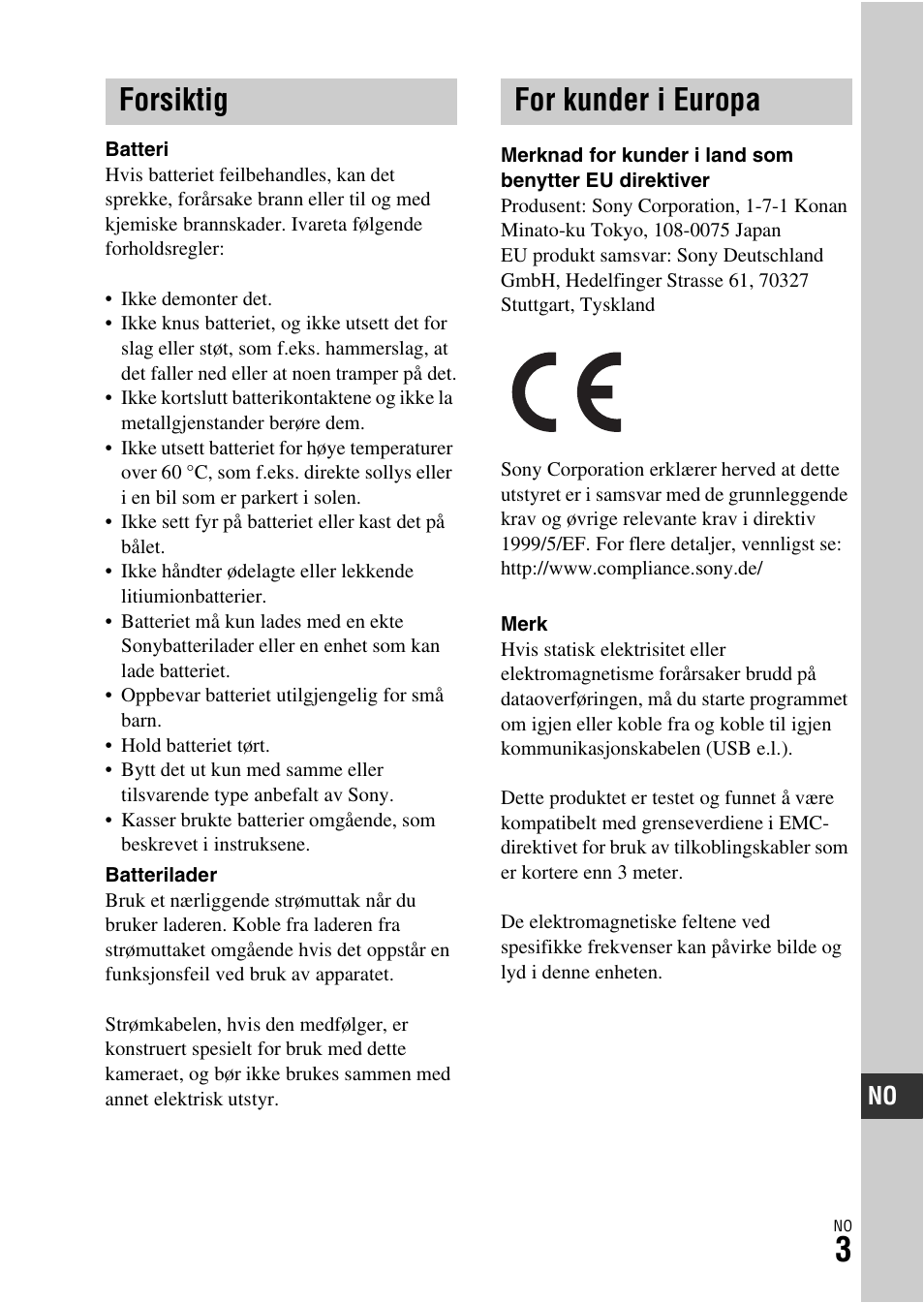 Forsiktig for kunder i europa | Sony ILCA-77M2 User Manual | Page 623 / 675