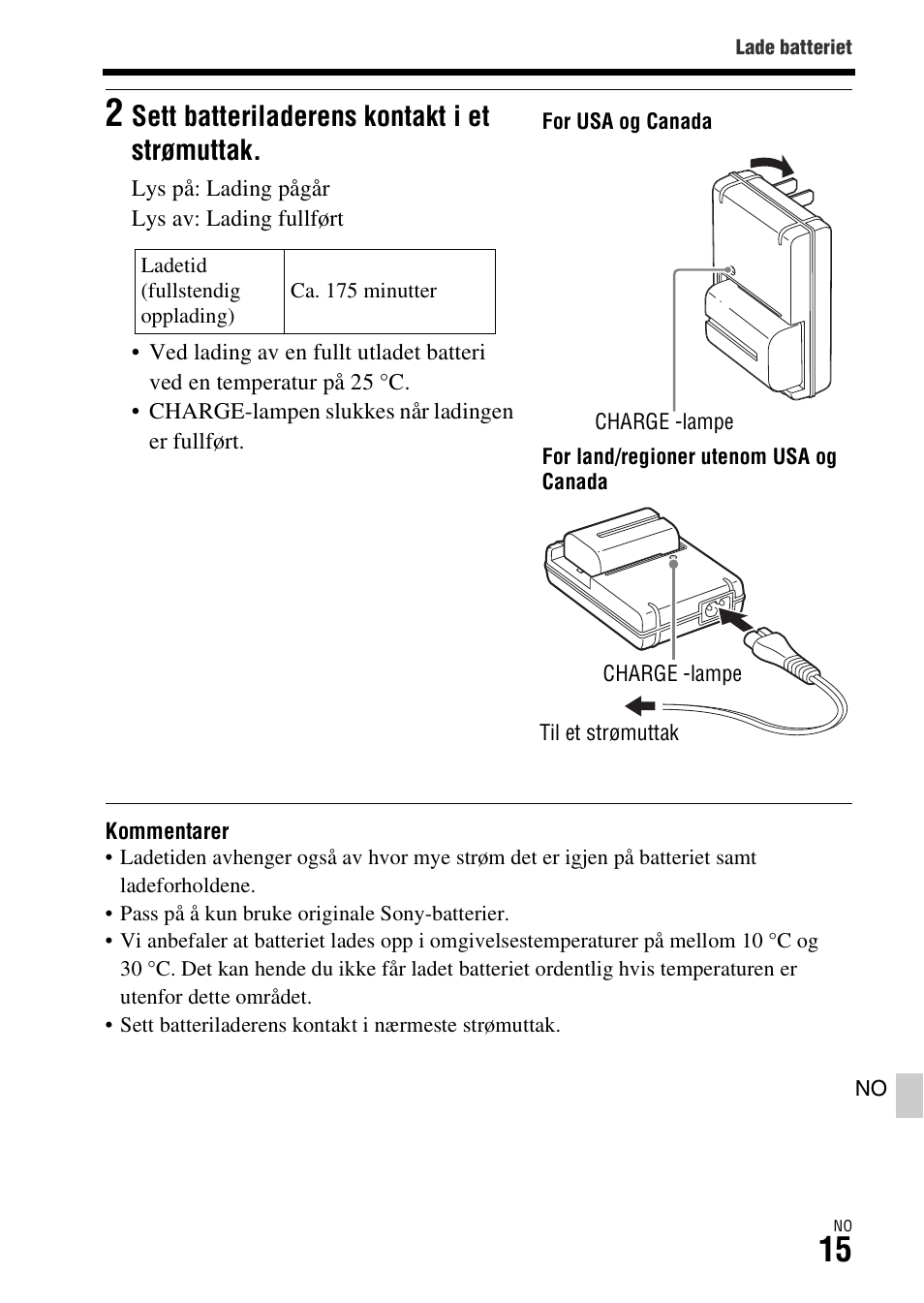 Sett batteriladerens kontakt i et strømuttak | Sony ILCA-77M2 User Manual | Page 635 / 675