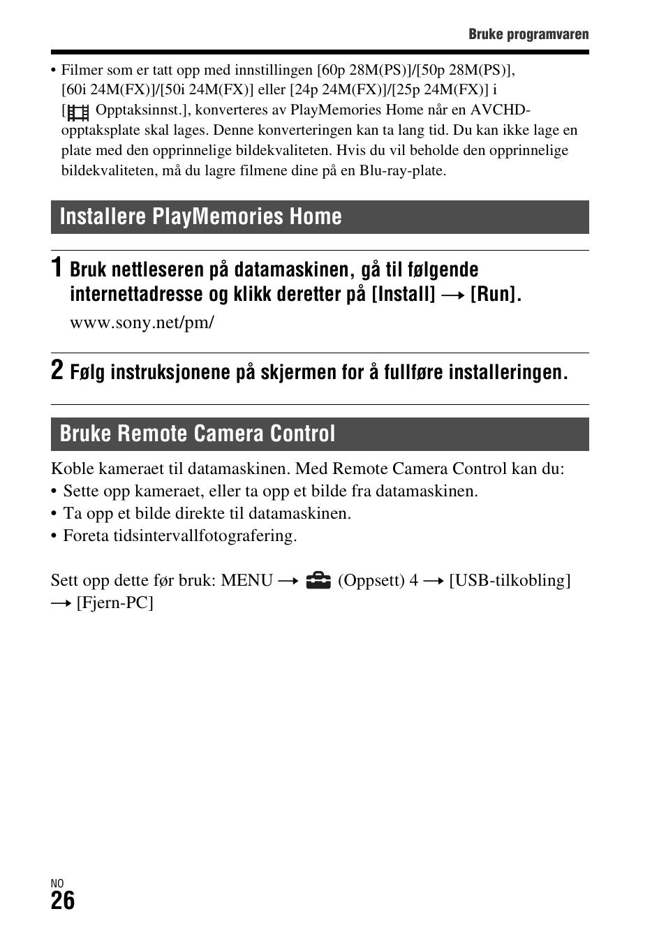 Installere playmemories home, Bruke remote camera control | Sony ILCA-77M2 User Manual | Page 646 / 675