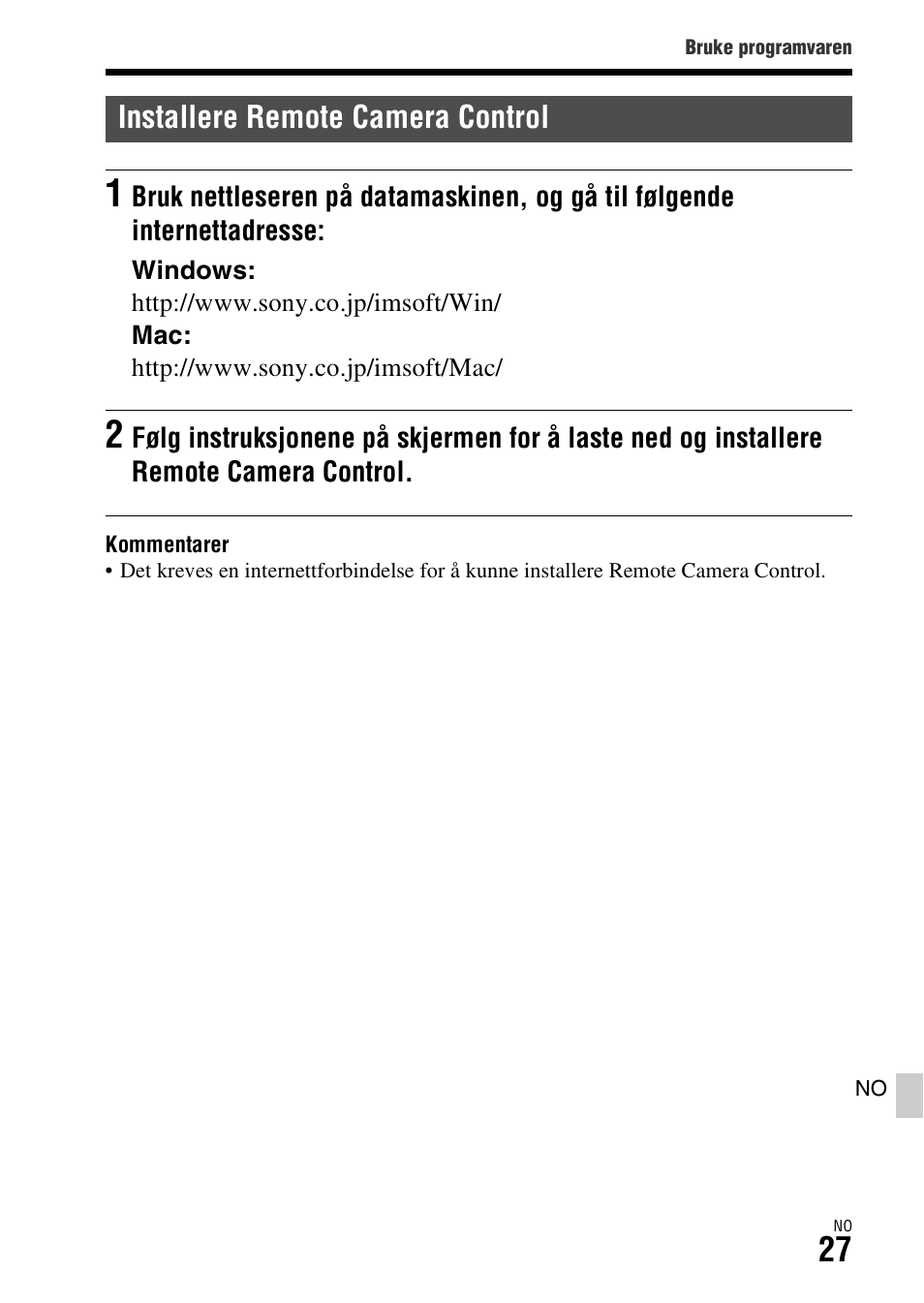 Installere remote camera control | Sony ILCA-77M2 User Manual | Page 647 / 675