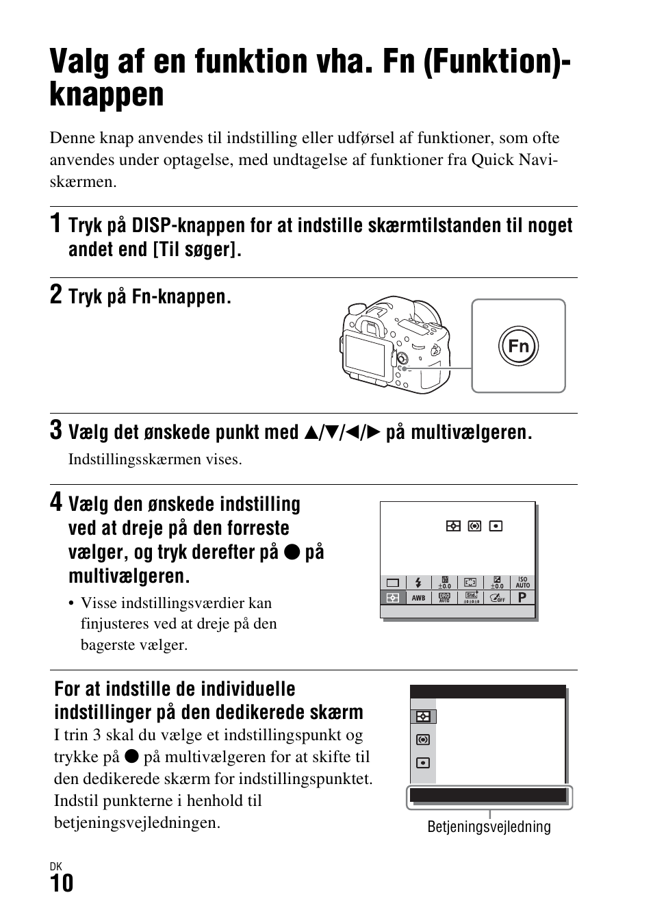 Valg af en funktion vha. fn (funktion)- knappen | Sony ILCA-77M2 User Manual | Page 658 / 675