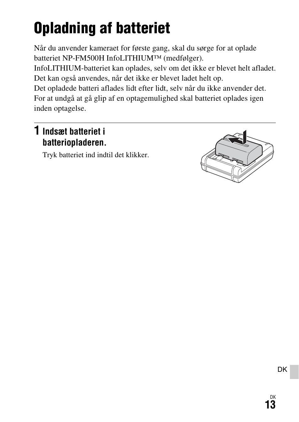 Forberedelse af kameraet, Opladning af batteriet | Sony ILCA-77M2 User Manual | Page 661 / 675