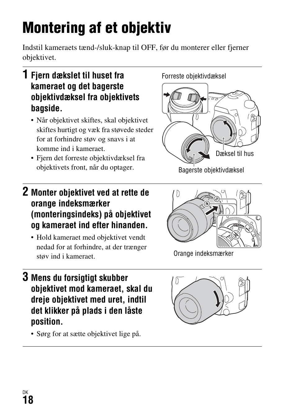 Montering af et objektiv | Sony ILCA-77M2 User Manual | Page 666 / 675