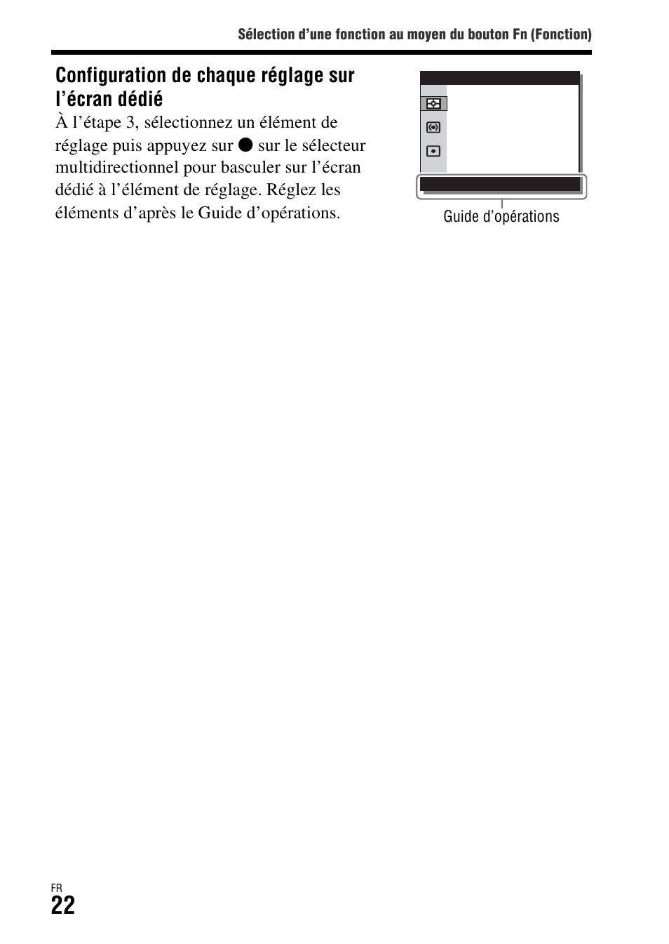 Configuration de chaque réglage sur l’écran dédié | Sony ILCA-77M2 User Manual | Page 74 / 675