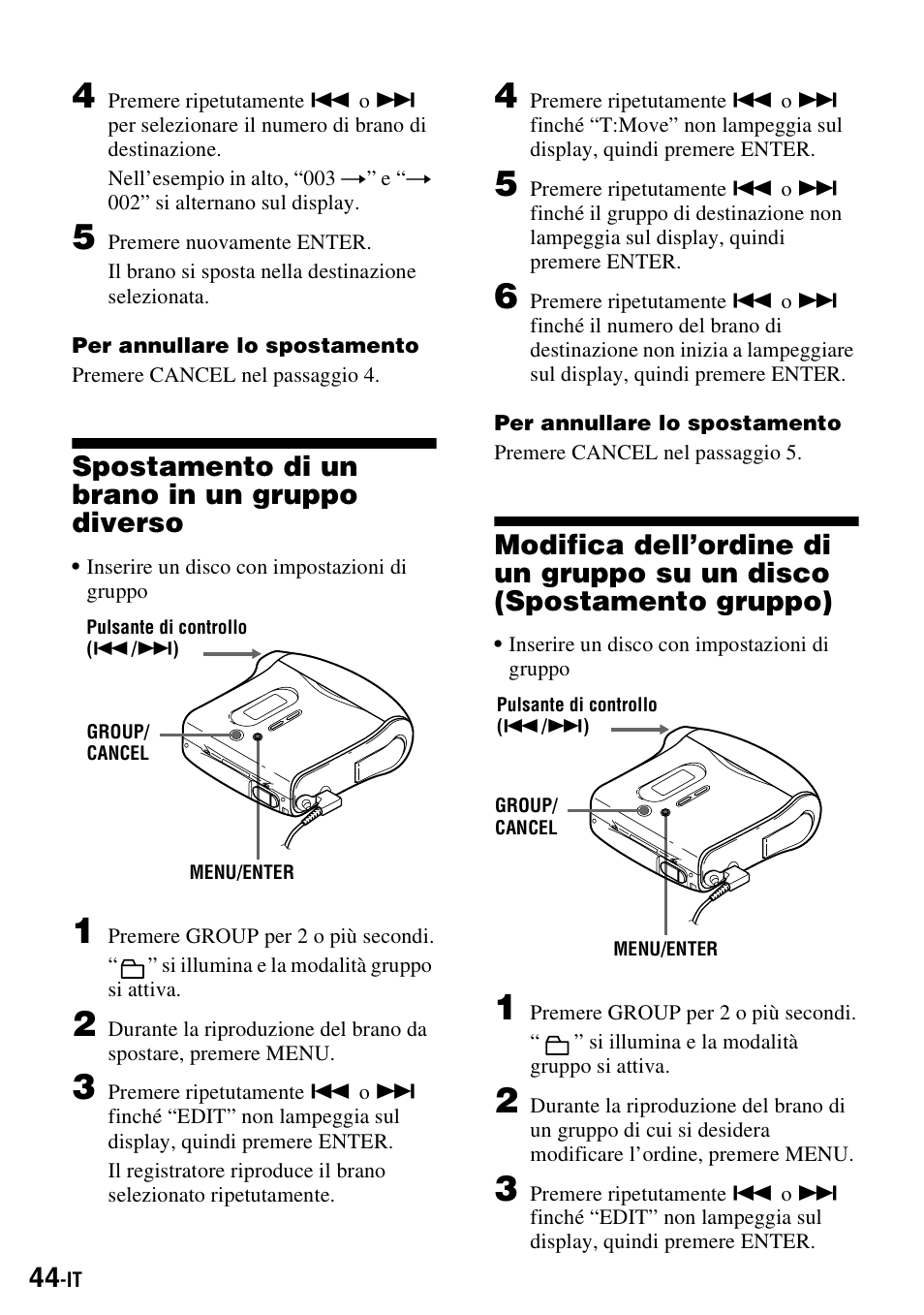 Spostamento di un brano in un gruppo diverso | Sony MZ-S1 User Manual | Page 190 / 220