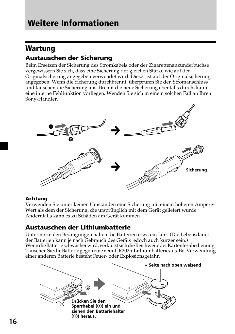Weitere informationen, Wartung | Sony XVM-F65 User Manual | Page 34 / 92