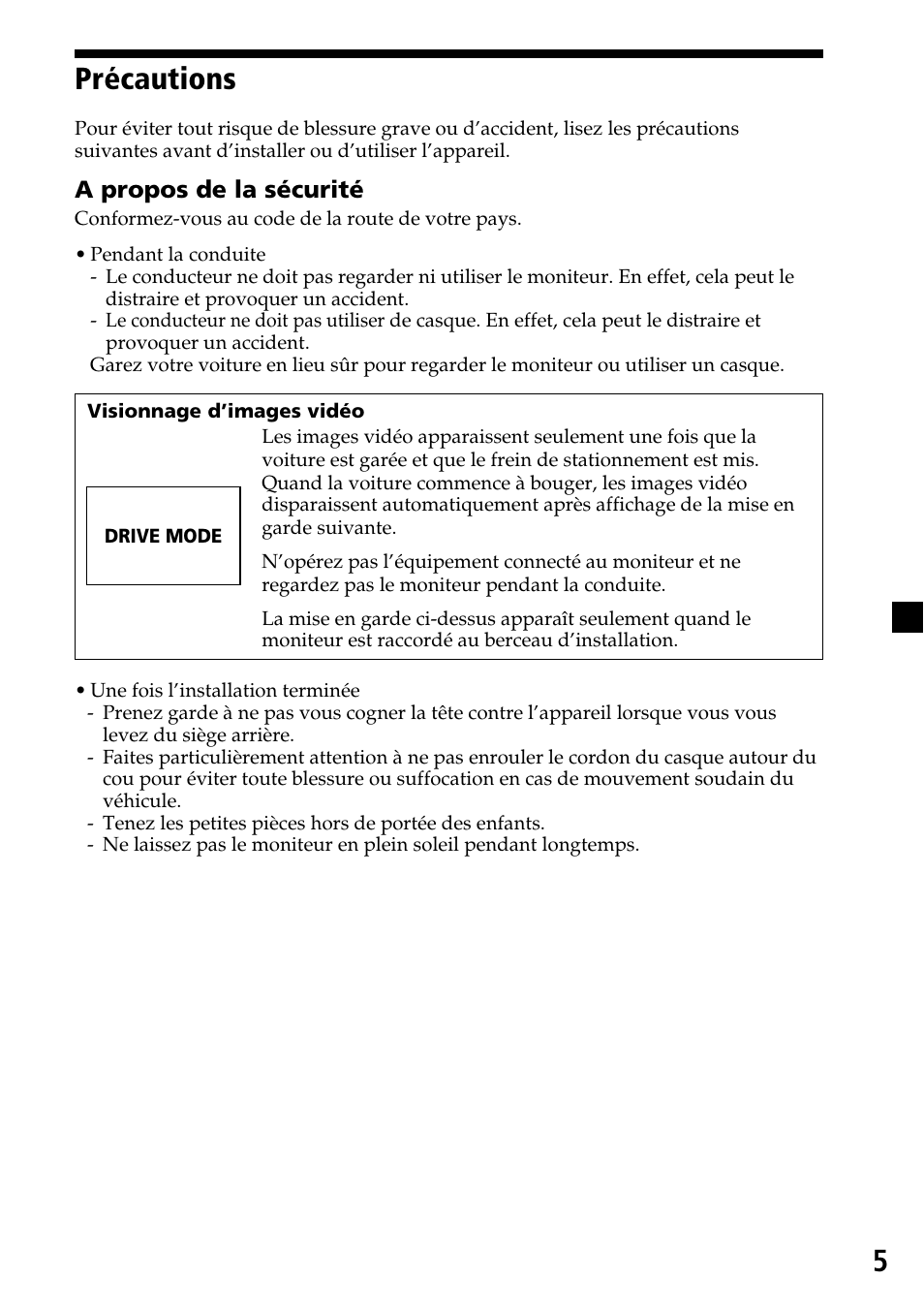 Précautions, 5précautions | Sony XVM-F65 User Manual | Page 41 / 92