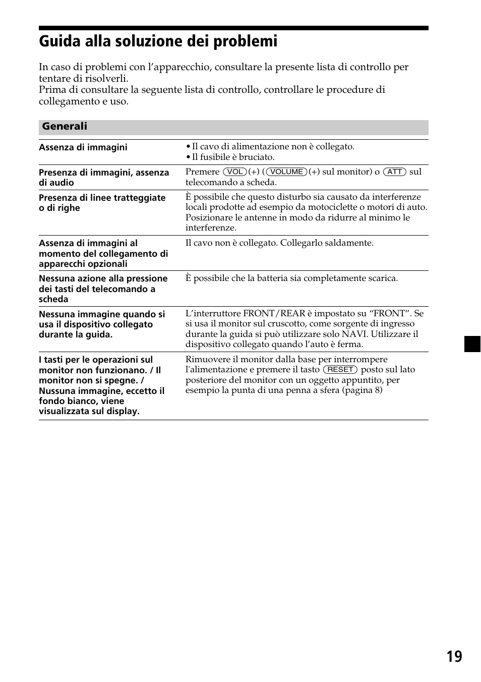 Guida alla soluzione dei problemi, 19 guida alla soluzione dei problemi | Sony XVM-F65 User Manual | Page 73 / 92