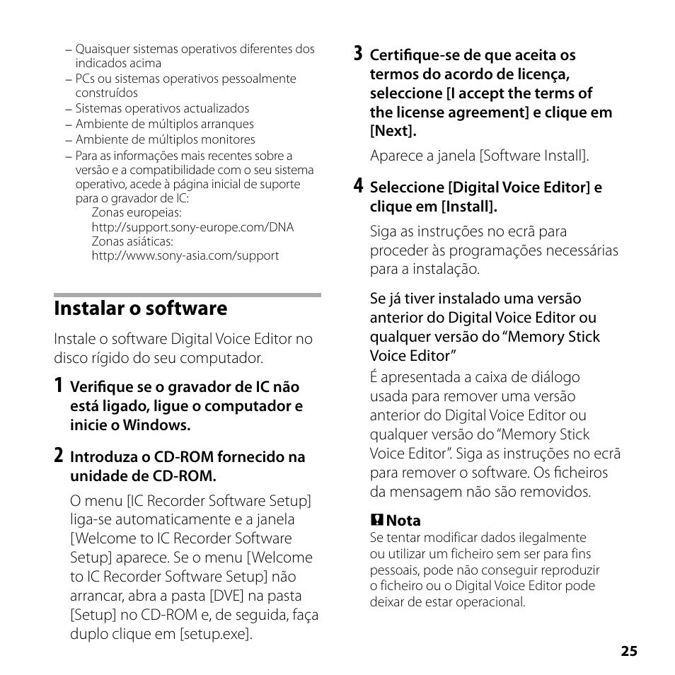 Instalar o software | Sony ICD-SX750 User Manual | Page 25 / 56