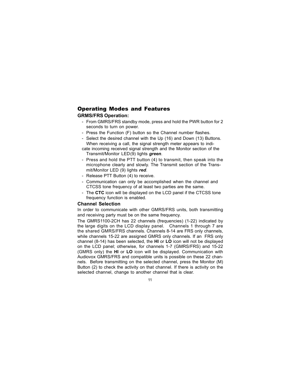 Audiovox GMRS1100-2CH User Manual | Page 11 / 24