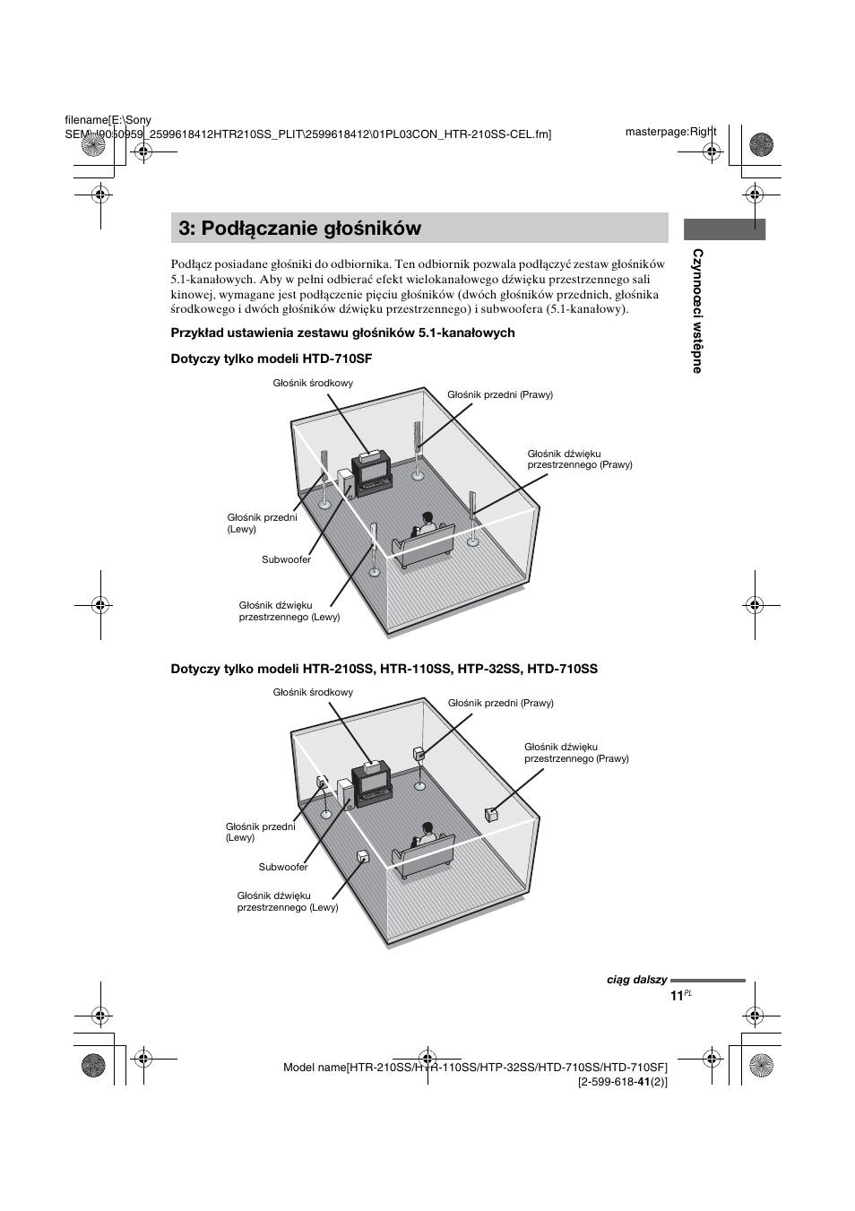 Podłączanie głośników | Sony HTD-710SF User Manual | Page 11 / 92