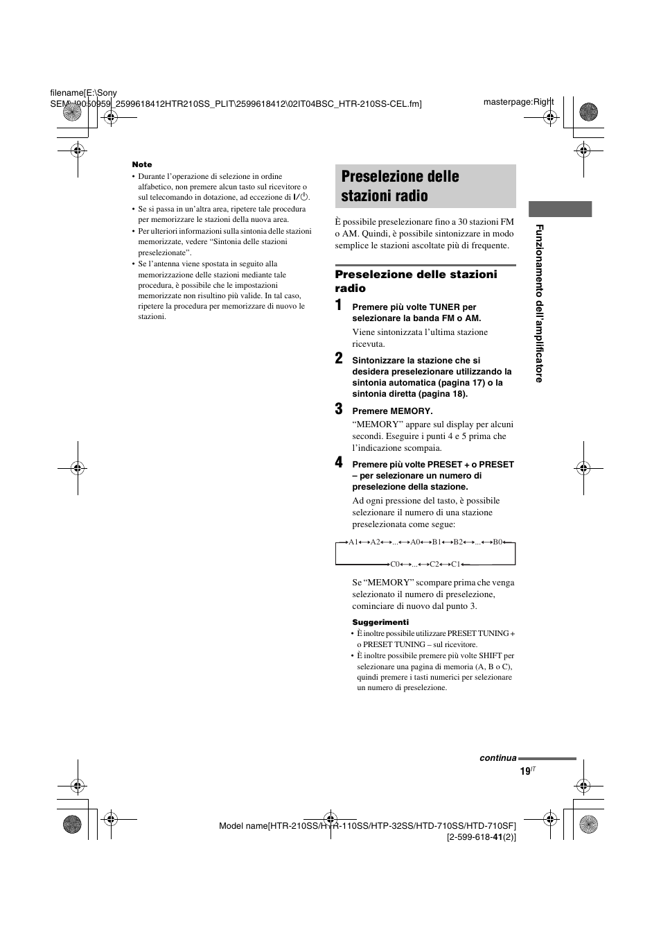 Preselezione delle stazioni radio | Sony HTD-710SF User Manual | Page 65 / 92