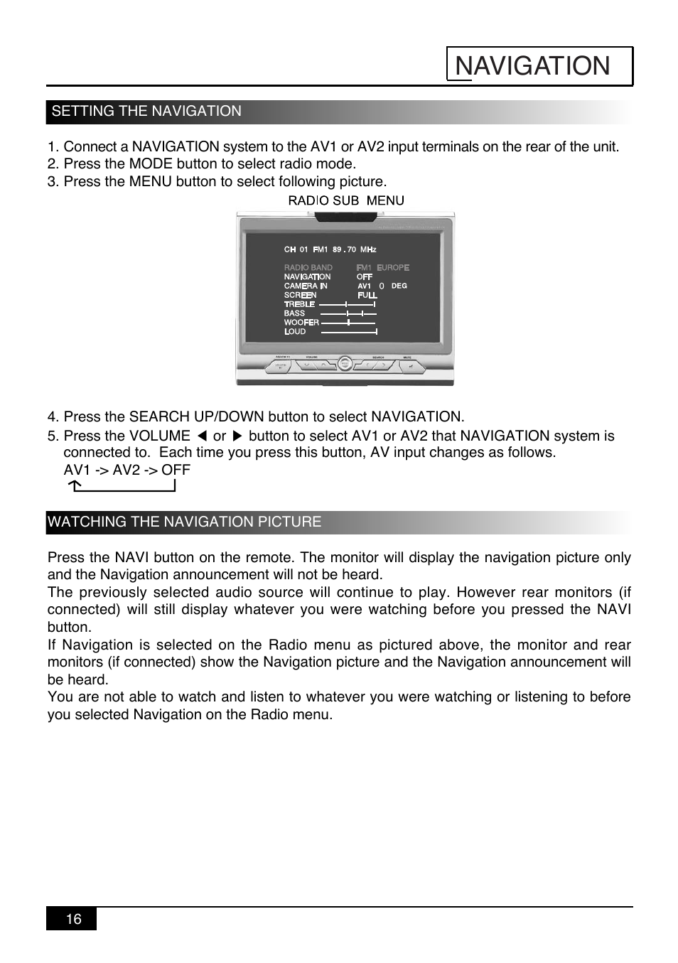 Navigation | Audiovox PAV-9 User Manual | Page 18 / 36