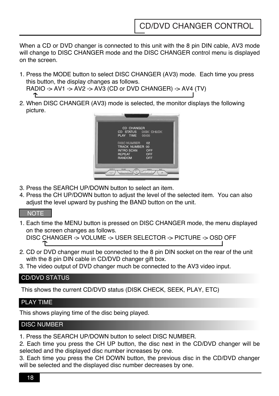 Cd/dvd changer control | Audiovox PAV-9 User Manual | Page 20 / 36