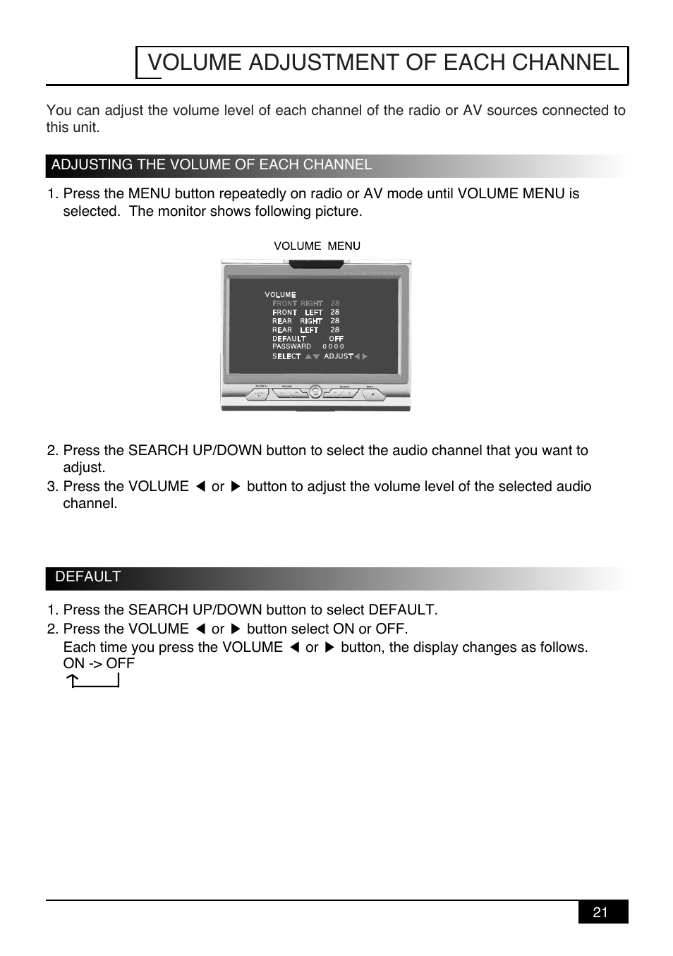 Volume adjustment of each channel | Audiovox PAV-9 User Manual | Page 23 / 36