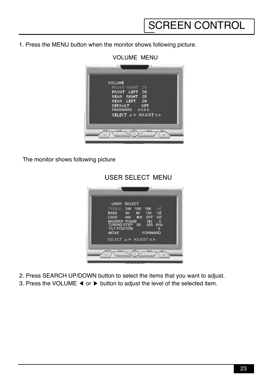 Screen control | Audiovox PAV-9 User Manual | Page 25 / 36