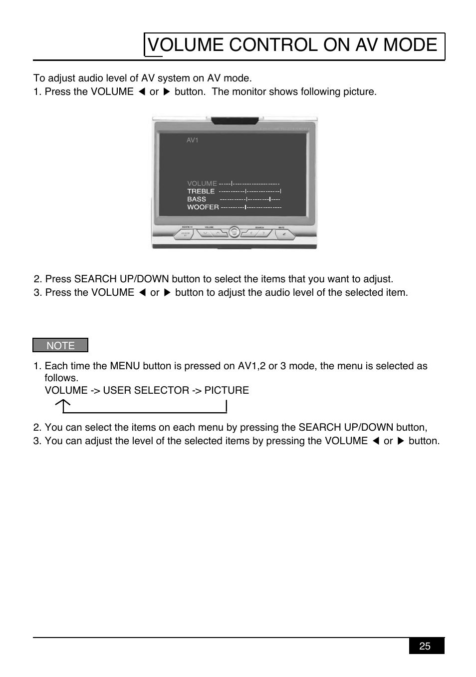 Volume control on av mode | Audiovox PAV-9 User Manual | Page 27 / 36