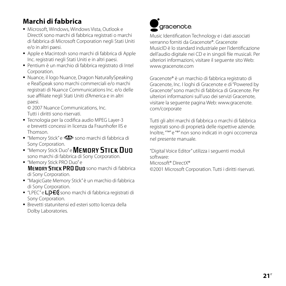 Marchi di fabbrica | Sony ICD-P520 User Manual | Page 81 / 84